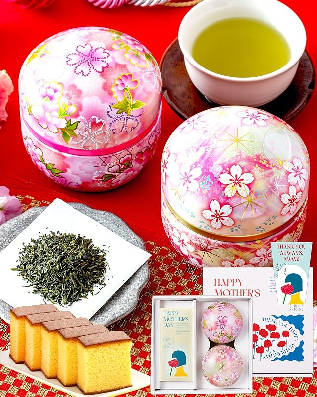 長崎心泉堂 母の日 日本茶&カステラ さくら缶セット